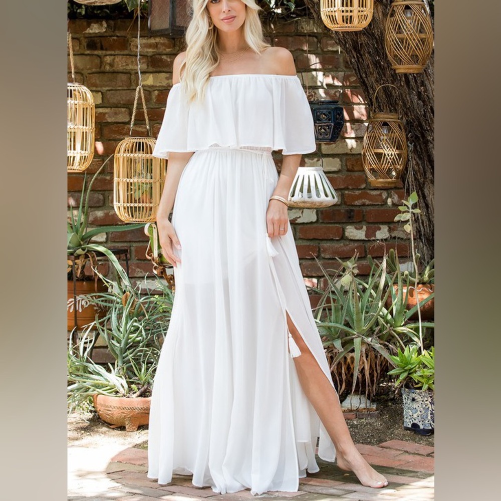 Ivory off shoulder maxi dress